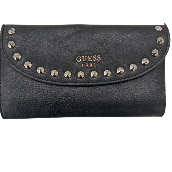 Guess 1981 Leather Vintage Black Studded Rock Wallet - Picture 1 of 5